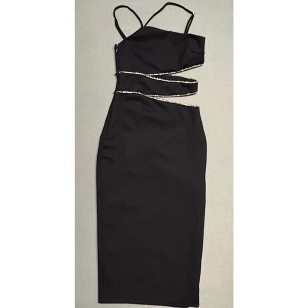 NBD Women's Black Adeline Rhinestone‎ Cutout Midi Dress XS - Picture 2 of 15